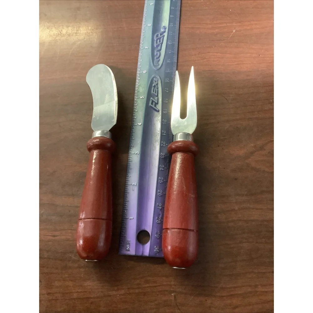 Stainless Steel Curved Cheese Knive Fork Hardwood Handle
